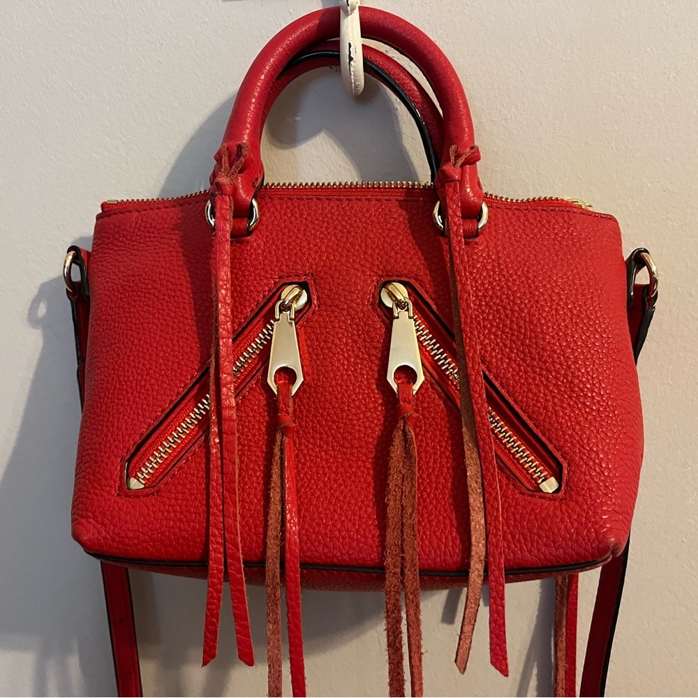 Rebecca Minkoff Leather Micro Moto Satchel Purse Red Tassels - Picture 5 of 14